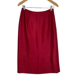 Ann Taylor Red Silk Blend Knee Length Skirt Size 6 Side Zip Slit Pockets
